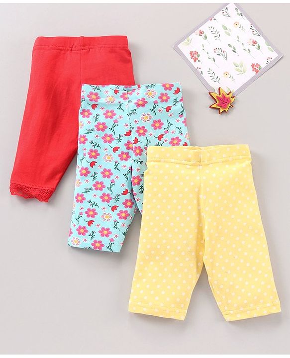 Babyhug Three Fourth Length Leggings Printed Pack of 3 - Multicolour