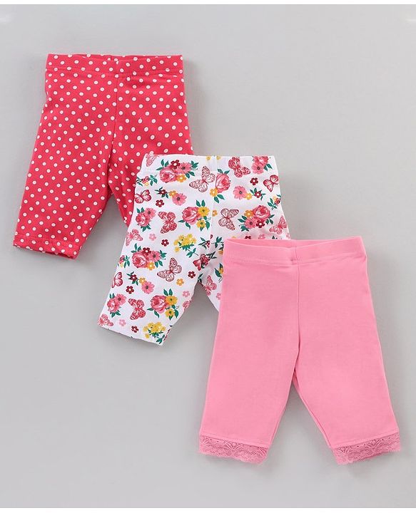 Babyhug Ankle Length Three Fourth Leggings Butterfly Print Pack Of 3 - Multicolor