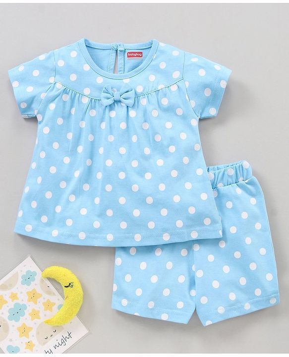 Babyhug Cotton Half Sleeves Night Suit Polka Dots Print - Blue