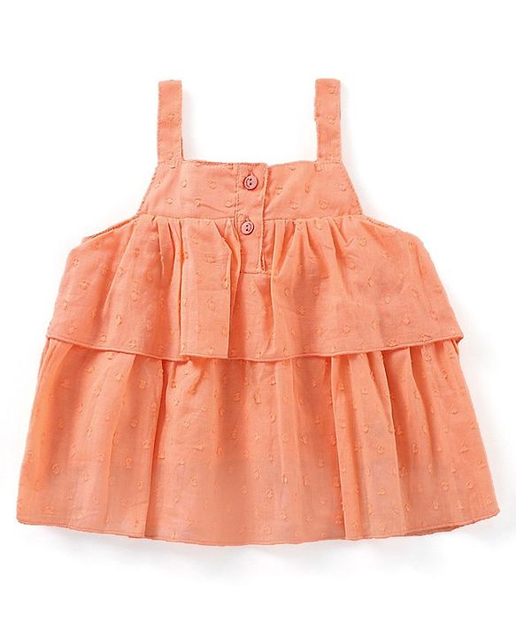 Babyhug Sleeveless Swiss Dot Woven Top With Bow & Frill Detailing - Peach