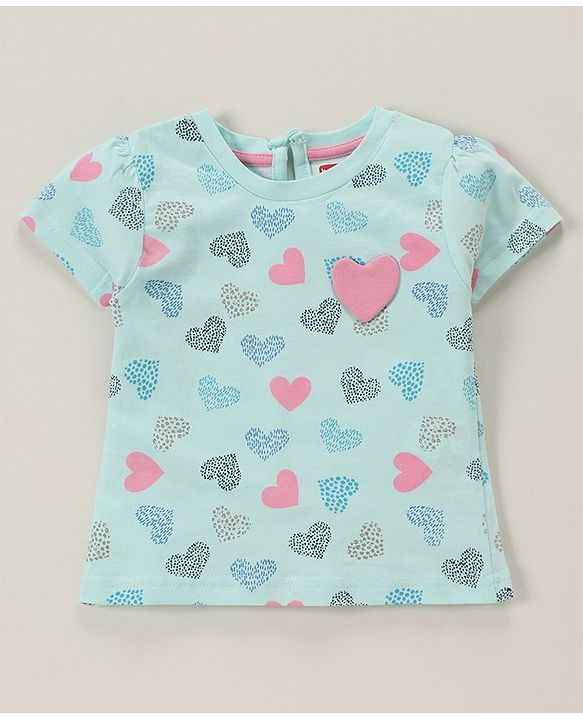 Babyhug 100% Cotton Half Sleeves Night Suit Heart Patch - Blue