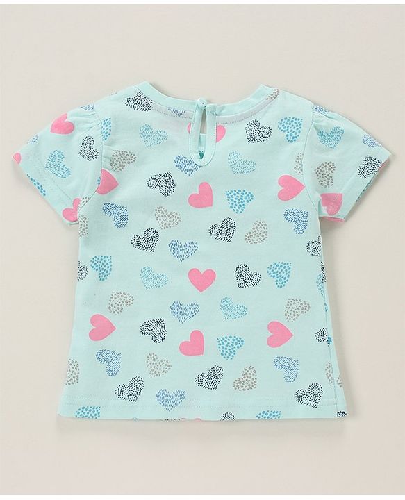 Babyhug 100% Cotton Half Sleeves Night Suit Heart Patch - Blue