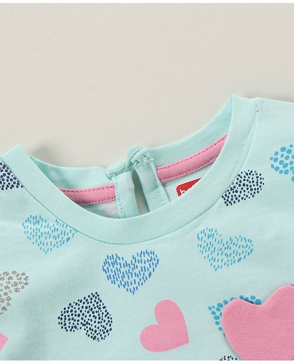 Babyhug 100% Cotton Half Sleeves Night Suit Heart Patch - Blue