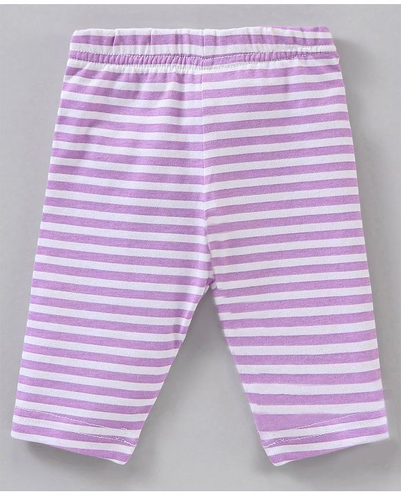 Babyhug Three Fourth Length Cotton Knit Leggings Stripes & Heart Print Pack of 3 - Multicolour