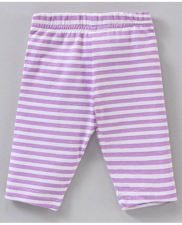 Babyhug Three Fourth Length Cotton Knit Leggings Stripes & Heart Print Pack of 3 - Multicolour