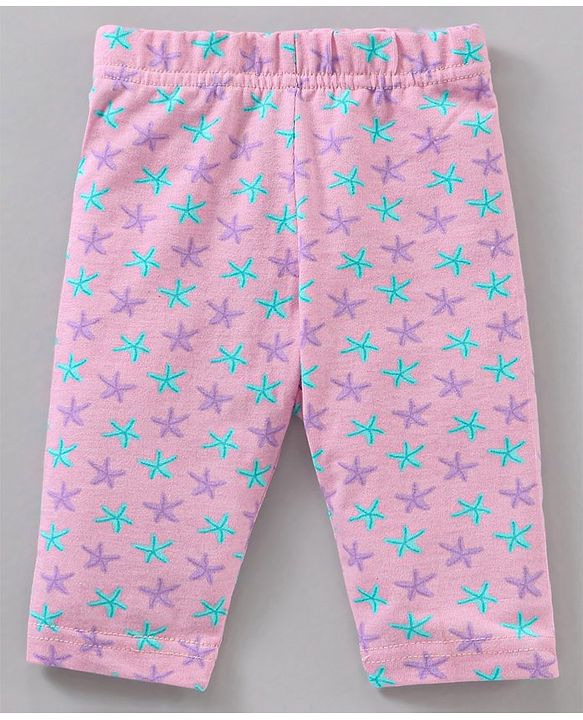 Babyhug Three Fourth Length Cotton Knit Leggings Stripes & Heart Print Pack of 3 - Multicolour