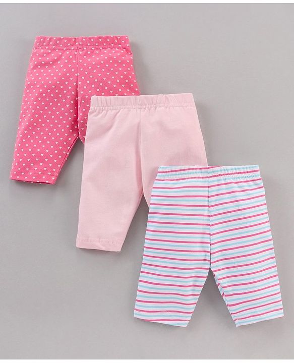 Babyhug Three Fourth Length Lycra Leggings  With Stretch Striped Pack Of 3 - Pink