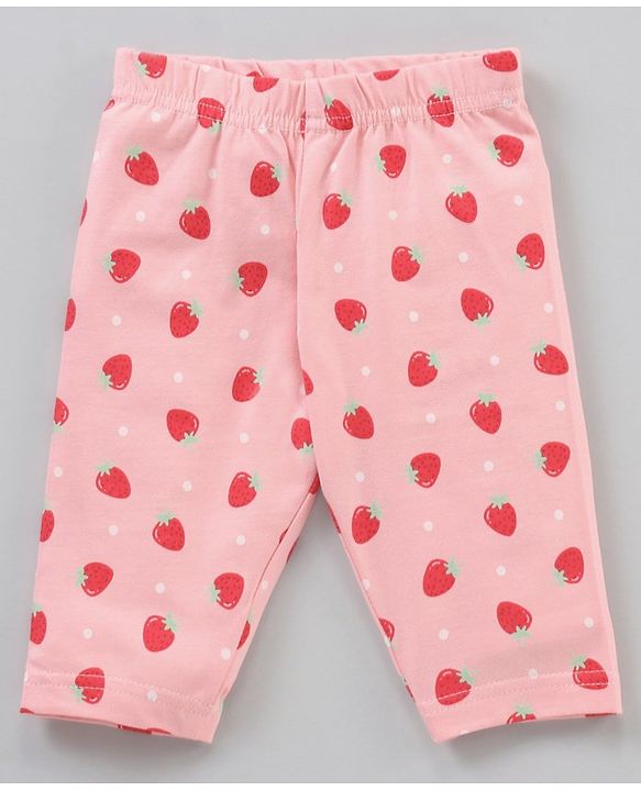 Babyhug Cotton Knit Three Fourth Length Leggings Solid & Strawberry Printed Pack Of 3 - Multicolour