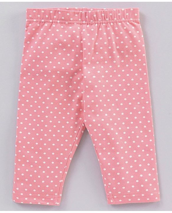 Babyhug Cotton Knit Three Fourth Length Leggings Polka Dots And Solid Pack of 3 - Pink Light Blue & White