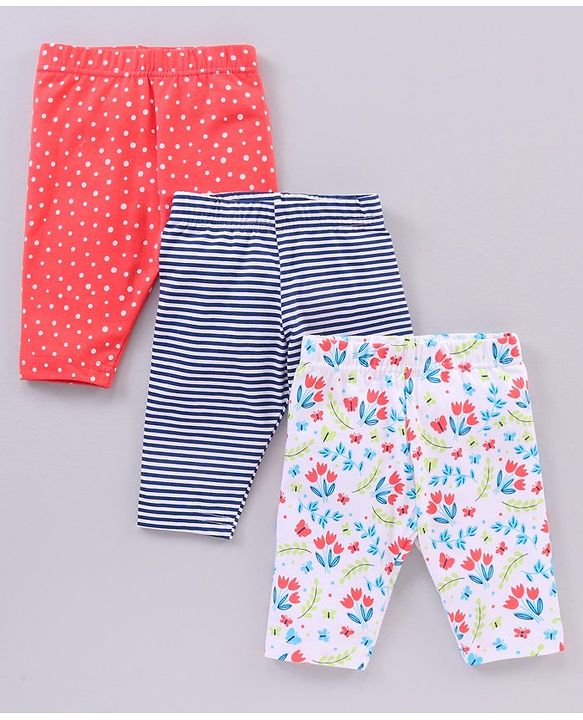Babyhug Cotton Knit Three Fourth Length Leggings Multi Print Pack of 3 - Multicolour