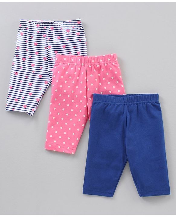 Babyhug Cotton Knit Three Fourth Length Leggings Solid & Multi Print Pack of 3 - Multicolour