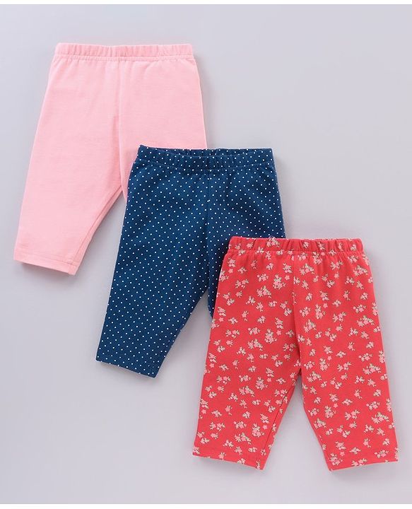 Babyhug Cotton Knit Three Fourth Length Leggings Solid & Floral Printed Pack Of 3 - Multicolour