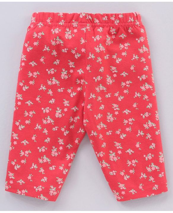 Babyhug Cotton Knit Three Fourth Length Leggings Solid & Floral Printed Pack Of 3 - Multicolour