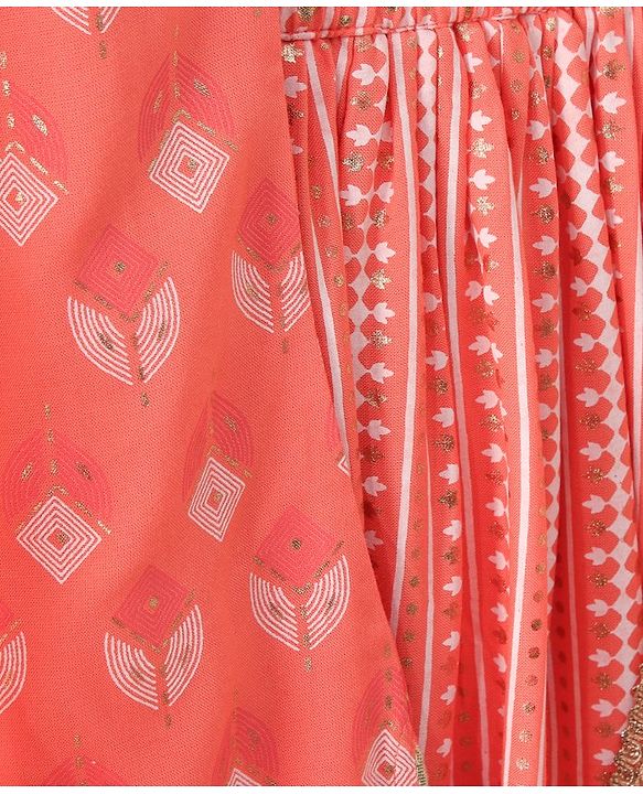 Babyhug Sleeveless Printed Kurti & Skirt Set With Dupatta- Peach