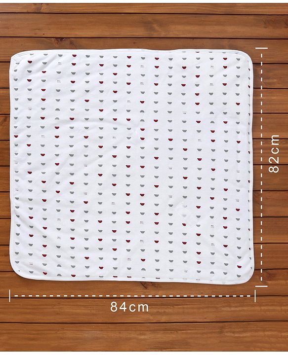 Babyhug Hooded Wrapper Bear Print - Red & White