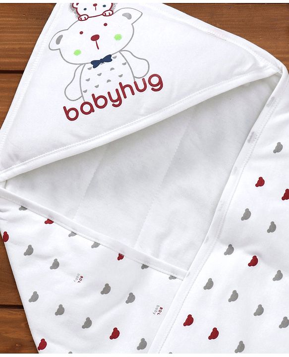Babyhug Hooded Wrapper Bear Print - Red & White