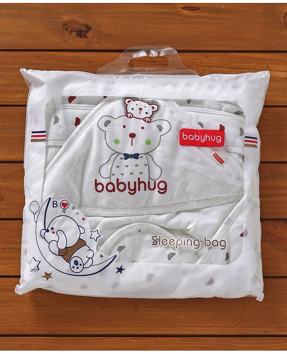 Babyhug Hooded Wrapper Bear Print - Red & White