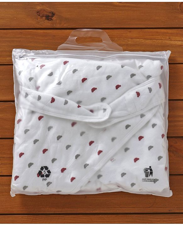 Babyhug Hooded Wrapper Bear Print - Red & White