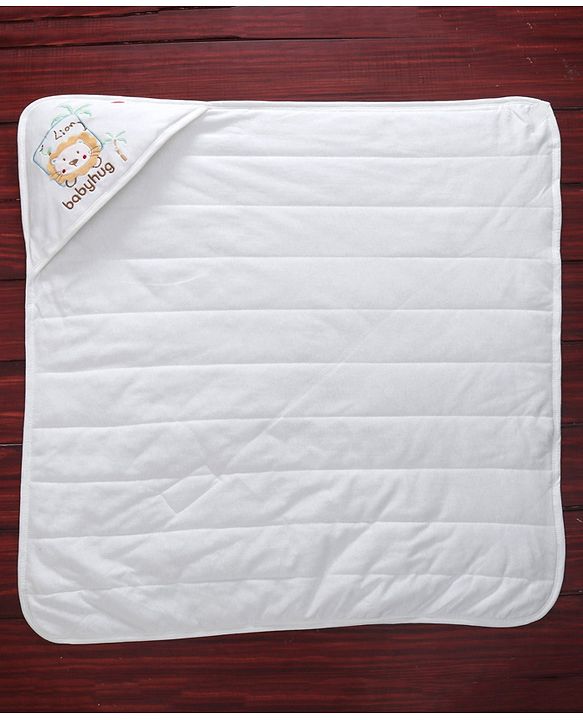 Babyhug Cotton Hooded Wrapper Lion Print - White