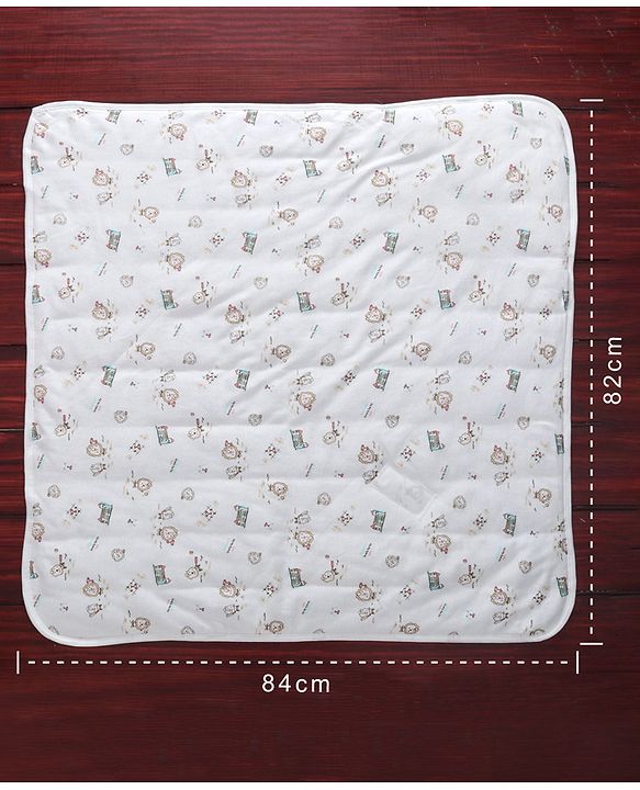 Babyhug Cotton Hooded Wrapper Lion Print - White