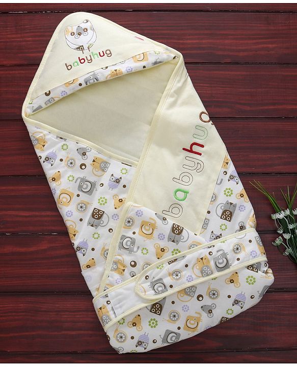 Babyhug Hooded Wrapper Animal Print - Yellow