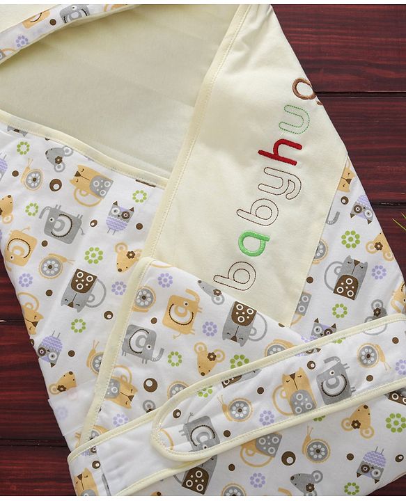 Babyhug Hooded Wrapper Animal Print - Yellow