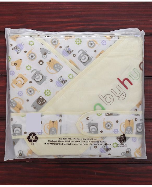 Babyhug Hooded Wrapper Animal Print - Yellow