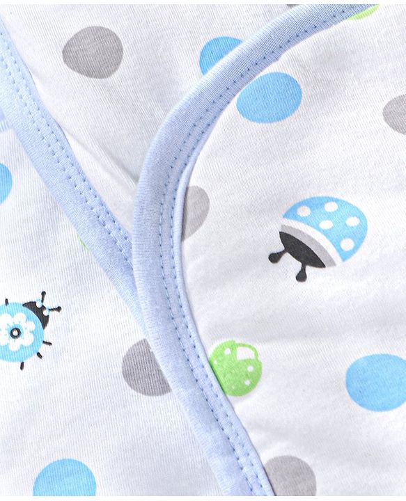 Babyhug Hooded Wrapper Ladybug Print - Blue & White
