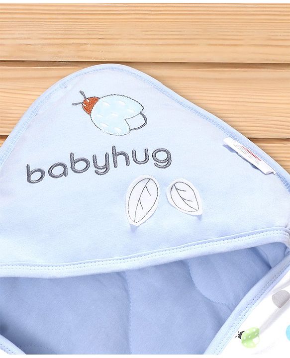 Babyhug Hooded Wrapper Ladybug Print - Blue & White