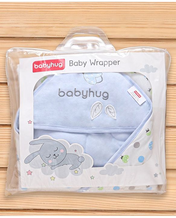 Babyhug Hooded Wrapper Ladybug Print - Blue & White