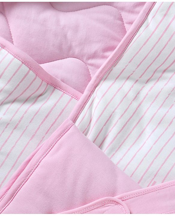 Babyhug Hooded Wrapper Striped - Pink - L 80 x B 80 cm Multi Color