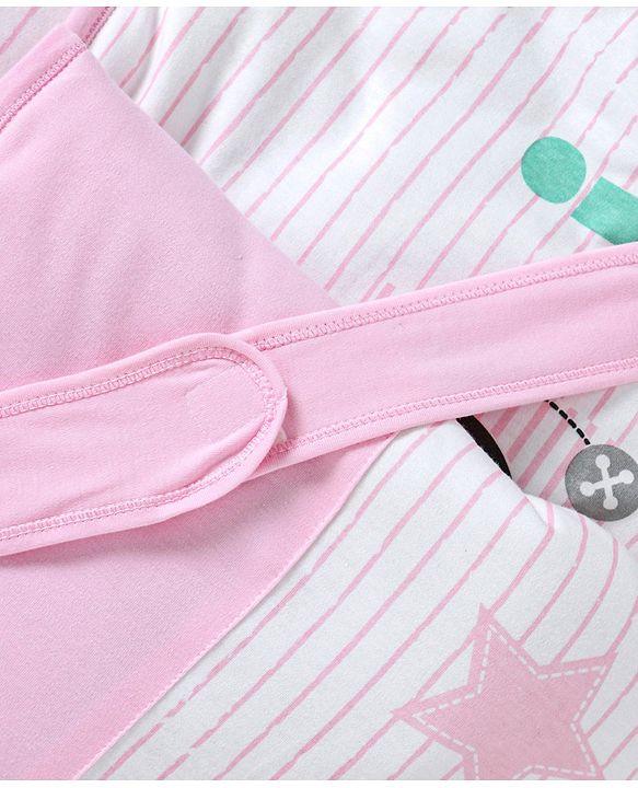 Babyhug Hooded Wrapper Striped - Pink - L 80 x B 80 cm Multi Color