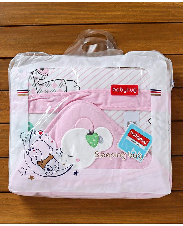 Babyhug Hooded Wrapper Striped - Pink - L 80 x B 80 cm Multi Color
