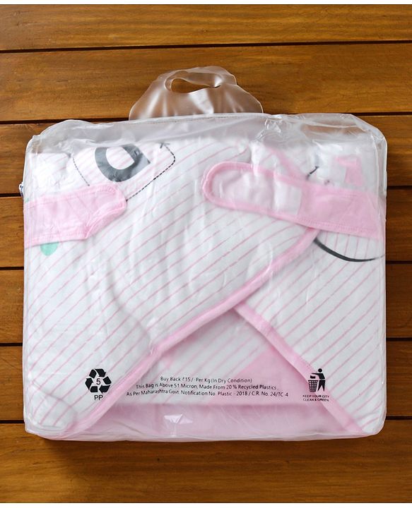Babyhug Hooded Wrapper Striped - Pink - L 80 x B 80 cm Multi Color