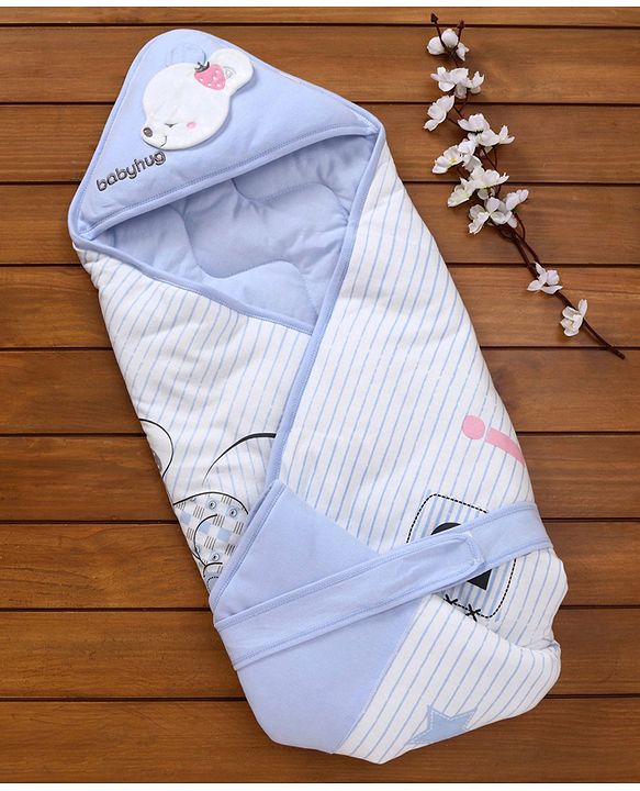 Babyhug Hooded Wrapper Striped - Blue