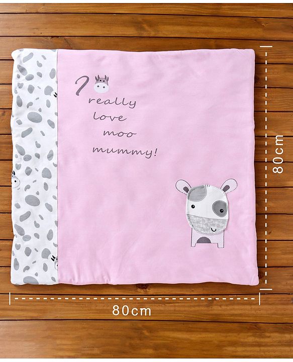 Babyhug Hooded Wrapper Cow Applique - Pink - L 80 x B 80 cm Multi Color