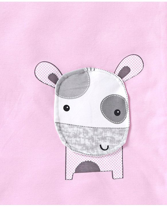 Babyhug Hooded Wrapper Cow Applique - Pink - L 80 x B 80 cm Multi Color