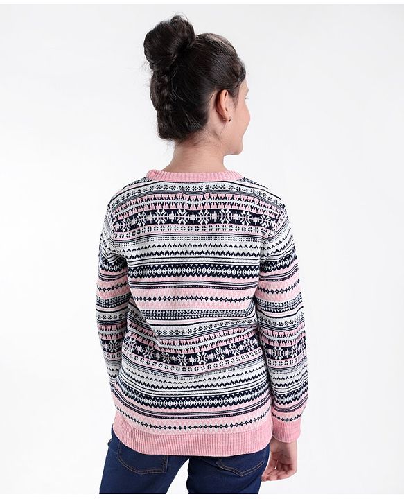 Pine Kids Full Sleeves Jacquard Fine Knit Medium Winter Sweater Intarsia Design- Multicolor