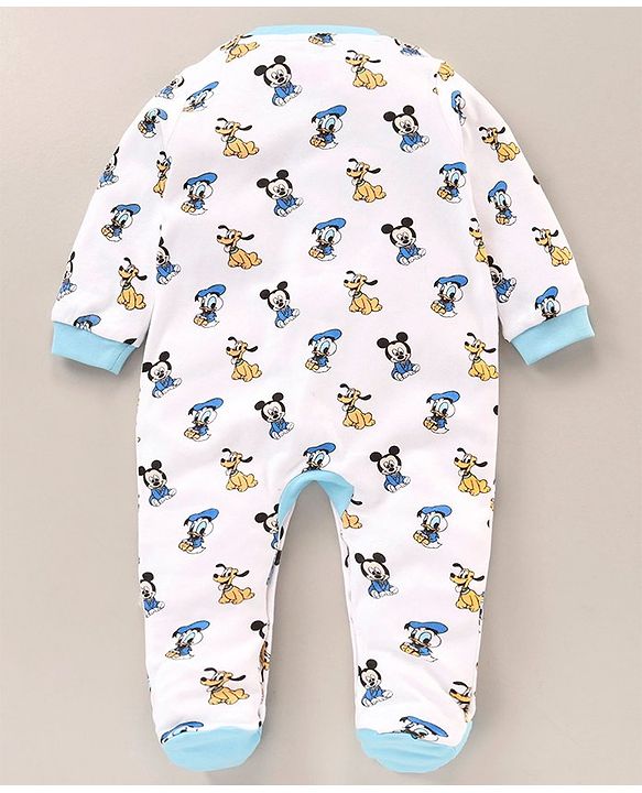 Babyhug Full Sleeves Sleepsuit Mickey Mouse & Donald Duck Print - Blue