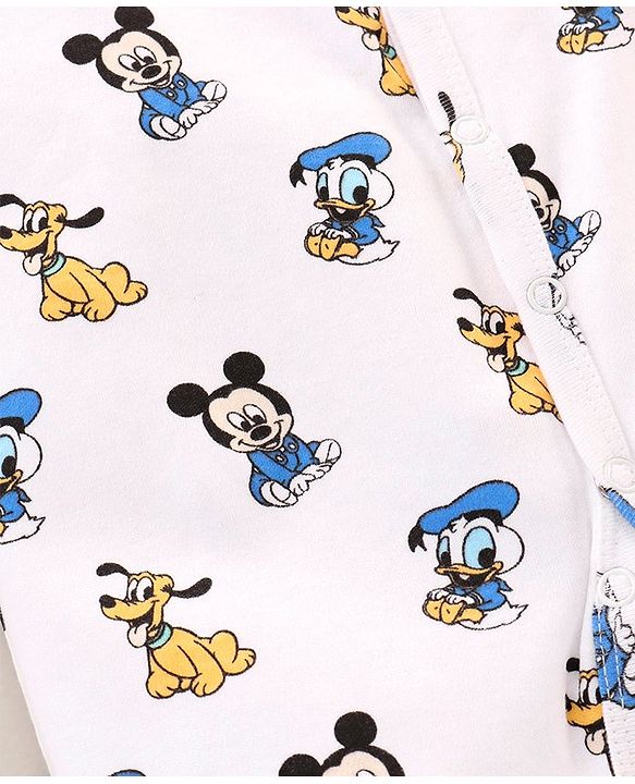 Babyhug Full Sleeves Sleepsuit Mickey Mouse & Donald Duck Print - Blue