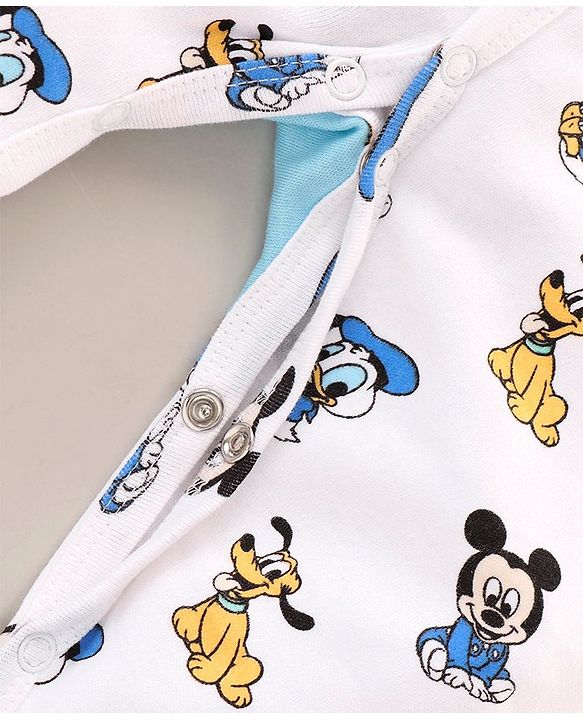 Babyhug Full Sleeves Sleepsuit Mickey Mouse & Donald Duck Print - Blue