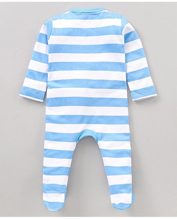 Babyhug Full Sleeves Sleepsuit Mickey Mouse & Stripe Print - Blue