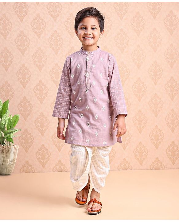 Babyhug Cotton Woven Full Sleeves Kurta & Dhoti Set Ethnic Print - Purple