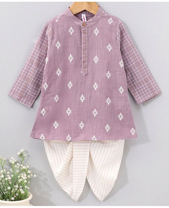 Babyhug Cotton Woven Full Sleeves Kurta & Dhoti Set Ethnic Print - Purple