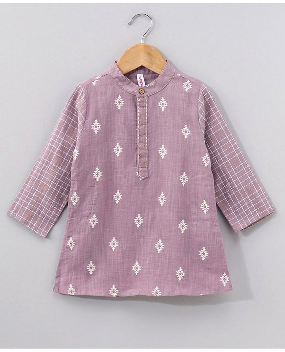 Babyhug Cotton Woven Full Sleeves Kurta & Dhoti Set Ethnic Print - Purple