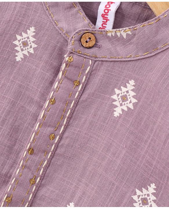 Babyhug Cotton Woven Full Sleeves Kurta & Dhoti Set Ethnic Print - Purple