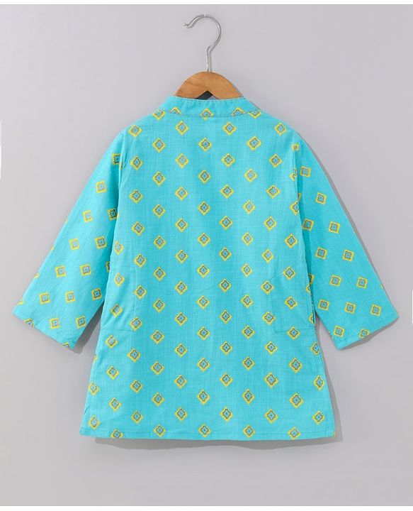 Babyhug Full Sleeves Printed Kurta & Dhoti Set - Blue