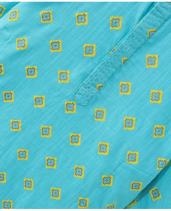 Babyhug Full Sleeves Printed Kurta & Dhoti Set - Blue