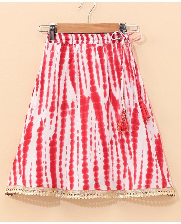 Babyhug Sleeveless Embroidery Choli & Tie Dye Lehenga With Dupatta - Red