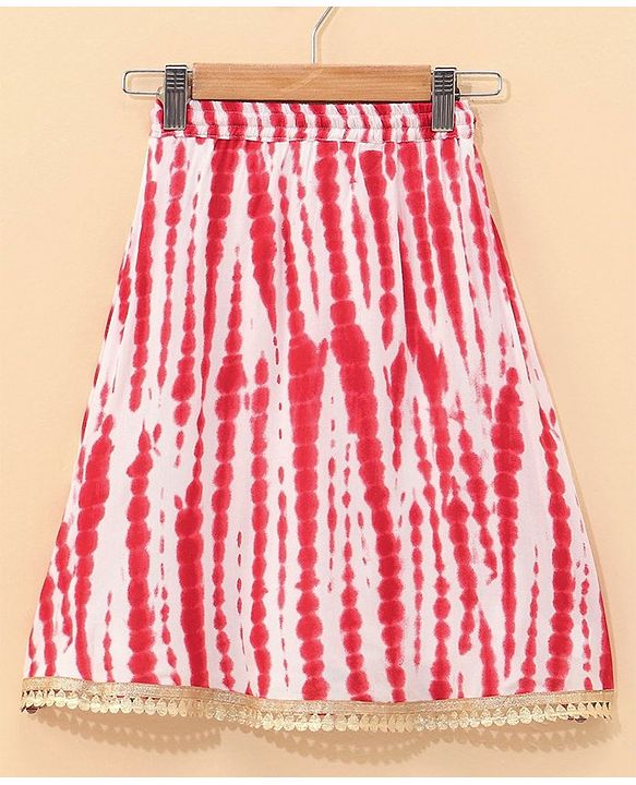 Babyhug Sleeveless Embroidery Choli & Tie Dye Lehenga With Dupatta - Red